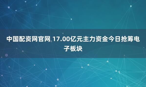 中国配资网官网 17.00亿元主力资金今日抢筹电子板块